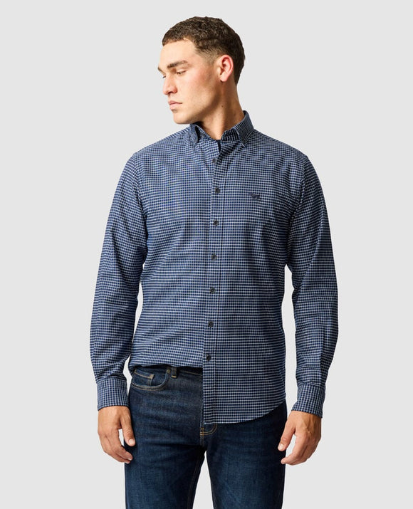 Rodd and Gunn Check Oxford 5 Sports Fit Shirt - Midnight